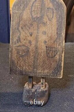 Art populaire antique Primitive Sculpté Masculin Mécanique Jouet en Bois Coquin et Coquin