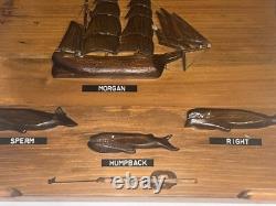 Art populaire en bois ancien sculpté à la main - Baleine ! 10 X 18,5 & 8 X 10