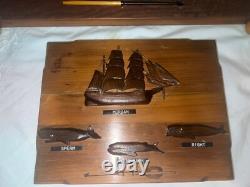 Art populaire en bois ancien sculpté à la main - Baleine ! 10 X 18,5 & 8 X 10
