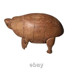 Art populaire en bois sculpté de tortue antique primitive, vintage des années 1800, époque de la guerre civile, 3,5 pouces