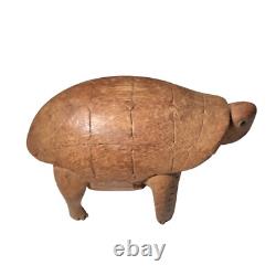 Art populaire en bois sculpté de tortue antique primitive, vintage des années 1800, époque de la guerre civile, 3,5 pouces