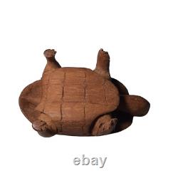 Art populaire en bois sculpté de tortue antique primitive, vintage des années 1800, époque de la guerre civile, 3,5 pouces