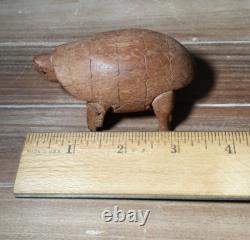 Art populaire en bois sculpté de tortue antique primitive, vintage des années 1800, époque de la guerre civile, 3,5 pouces