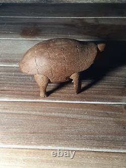 Art populaire en bois sculpté de tortue antique primitive, vintage des années 1800, époque de la guerre civile, 3,5 pouces