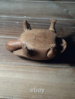 Art populaire en bois sculpté de tortue antique primitive, vintage des années 1800, époque de la guerre civile, 3,5 pouces