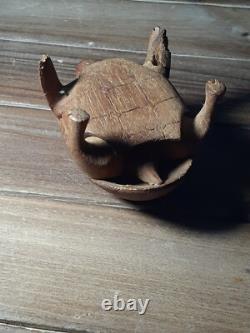 Art populaire en bois sculpté de tortue antique primitive, vintage des années 1800, époque de la guerre civile, 3,5 pouces