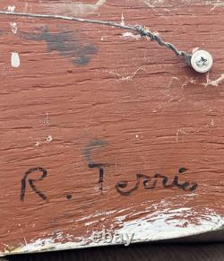 Art populaire en bois sculpté et peint : suspension murale de truite de lac signée J. Terrio 24