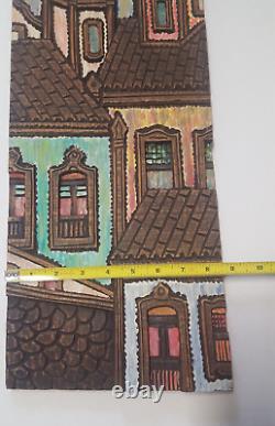 Art populaire en relief de Salvador Bahia Brésil, maisons en bois sculpté et peint, signé WAL 80