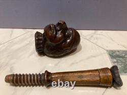 Art populaire européen ancien en bois sculpté - casse-noix figuratif/casse-noix