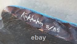 Art populaire hawaïen en bois sculpté à la main, vintage, signé et numéroté Kukhahn 5/85