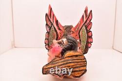 Art populaire mexicain ATQ Guerrero en bois sculpté figurine de masque de sirène ange chérubin Puti
