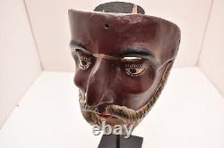 Art populaire mexicain Guerrero : Masque de danse vintage en bois sculpté représentant un homme barbu de 9,5 pouces.