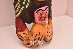 Art populaire mexicain antique : Masque de danse en bois sculpté représentant 3 visages de Guerrero