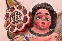 Art populaire mexicain de Guerrero en bois sculpté de l'ange putti masque de chérubin ancien de 14,5 pouces