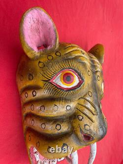 Art populaire mexicain : énorme masque de jaguar sculpté vintage et extraordinaire originaire de Guerrero