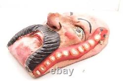 Art populaire mexicain vintage GUERRERO ATQ Homme barbu avec masque de danse en bois sculpté avec serpent