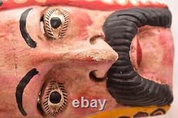 Art populaire mexicain vintage GUERRERO ATQ Homme barbu avec masque de danse en bois sculpté avec serpent