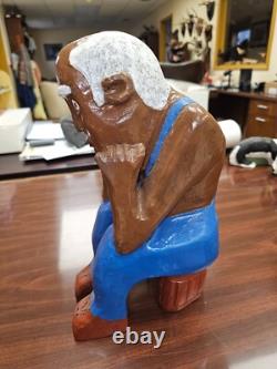 Art populaire outsider, sculpture sur bois, Joe McCuaig, Afro-Américain se reposant