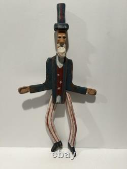Art populaire primitif en bois d'oncle Sam vintage, sculpture en bois 18, jouet à hélice avec jambes, RARE