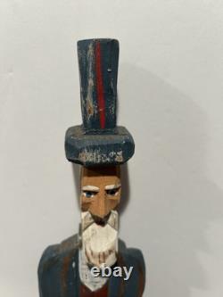Art populaire primitif en bois d'oncle Sam vintage, sculpture en bois 18, jouet à hélice avec jambes, RARE