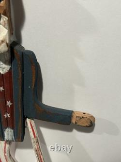 Art populaire primitif en bois d'oncle Sam vintage, sculpture en bois 18, jouet à hélice avec jambes, RARE