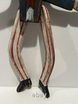 Art populaire primitif en bois d'oncle Sam vintage, sculpture en bois 18, jouet à hélice avec jambes, RARE