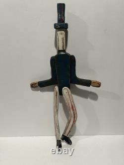 Art populaire primitif en bois d'oncle Sam vintage, sculpture en bois 18, jouet à hélice avec jambes, RARE