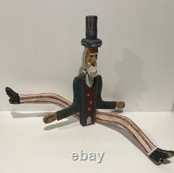 Art populaire primitif en bois d'oncle Sam vintage, sculpture en bois 18, jouet à hélice avec jambes, RARE