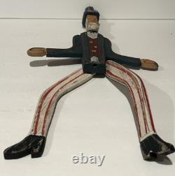 Art populaire primitif en bois d'oncle Sam vintage, sculpture en bois 18, jouet à hélice avec jambes, RARE