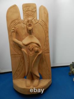Art populaire primitif vintage, Saint en bois sculpté à la main 13, CHRIST/CRISTO, SACRÉ COEUR