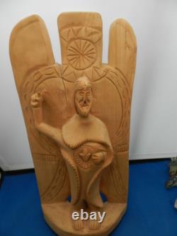 Art populaire primitif vintage, Saint en bois sculpté à la main 13, CHRIST/CRISTO, SACRÉ COEUR