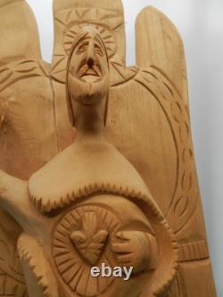 Art populaire primitif vintage, Saint en bois sculpté à la main 13, CHRIST/CRISTO, SACRÉ COEUR