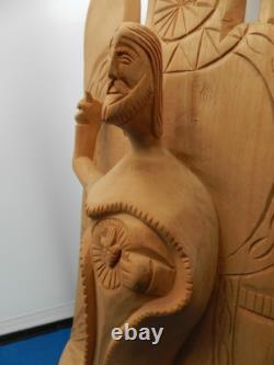Art populaire primitif vintage, Saint en bois sculpté à la main 13, CHRIST/CRISTO, SACRÉ COEUR