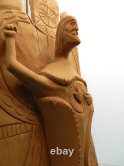 Art populaire primitif vintage, Saint en bois sculpté à la main 13, CHRIST/CRISTO, SACRÉ COEUR