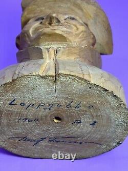 Art populaire suédois BENGT FRANSSON VTG Sculpture en bois sculpté ancien SAMI Suède signée