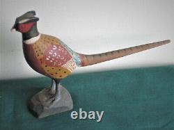 Art populaire vintage : Faisan en bois miniature sculpté à la main et signé Thor Hansen 6lx5