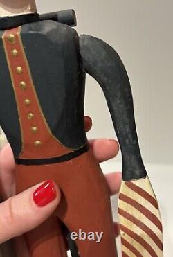 Art populaire vintage américain, soldat du signal de l'armée de la guerre civile, moulin à vent en bois sculpté