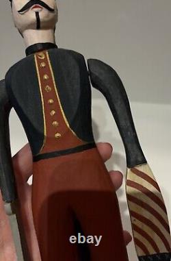 Art populaire vintage américain, soldat du signal de l'armée de la guerre civile, moulin à vent en bois sculpté