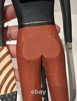 Art populaire vintage américain, soldat du signal de l'armée de la guerre civile, moulin à vent en bois sculpté