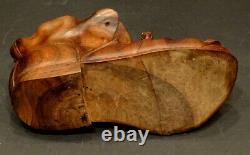 Artisanat D'art Antique Tramp Folk Cat Eating Shoe Mouse Bois Sculpté 11 Sculpture