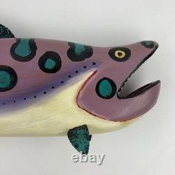 Artiste Jim Lewis Décoy de Poisson en Bois Peint Art Populaire Sculpté à la Main 1993 18