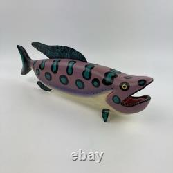 Artiste Jim Lewis Décoy de Poisson en Bois Peint Art Populaire Sculpté à la Main 1993 18