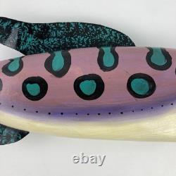 Artiste Jim Lewis Décoy de Poisson en Bois Peint Art Populaire Sculpté à la Main 1993 18