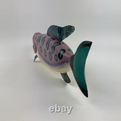 Artiste Jim Lewis Décoy de Poisson en Bois Peint Art Populaire Sculpté à la Main 1993 18
