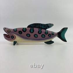 Artiste Jim Lewis Décoy de Poisson en Bois Peint Art Populaire Sculpté à la Main 1993 18
