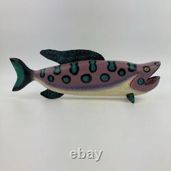 Artiste Jim Lewis Décoy de Poisson en Bois Peint Art Populaire Sculpté à la Main 1993 18