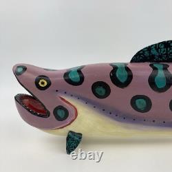 Artiste Jim Lewis Décoy de Poisson en Bois Peint Art Populaire Sculpté à la Main 1993 18