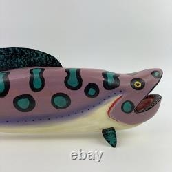 Artiste Jim Lewis Décoy de Poisson en Bois Peint Art Populaire Sculpté à la Main 1993 18