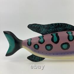 Artiste Jim Lewis Décoy de Poisson en Bois Peint Art Populaire Sculpté à la Main 1993 18