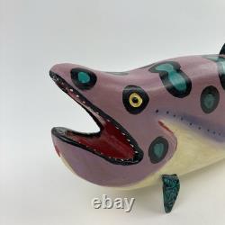 Artiste Jim Lewis Décoy de Poisson en Bois Peint Art Populaire Sculpté à la Main 1993 18